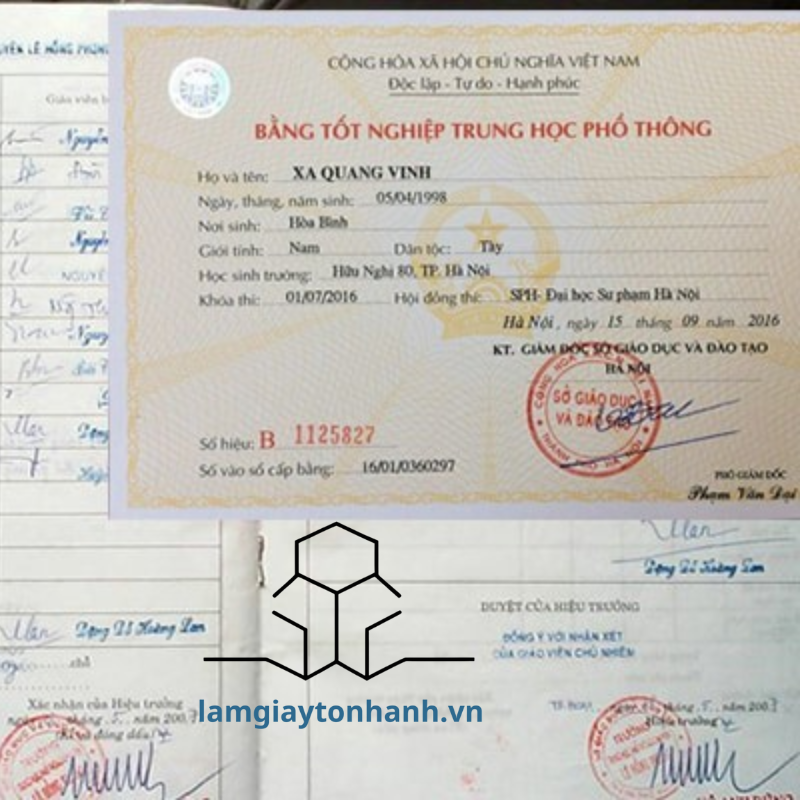 Bằng tốt nghiệp trung học phổ thông (bằng cấp 3) kèm bảng điểm tại Lamgiaytonhanh