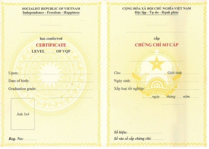 Mẫu chứng chỉ sơ cấp