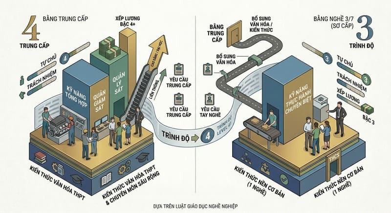 So sánh chi tiết bằng nghề 3/7 và bằng trung cấp