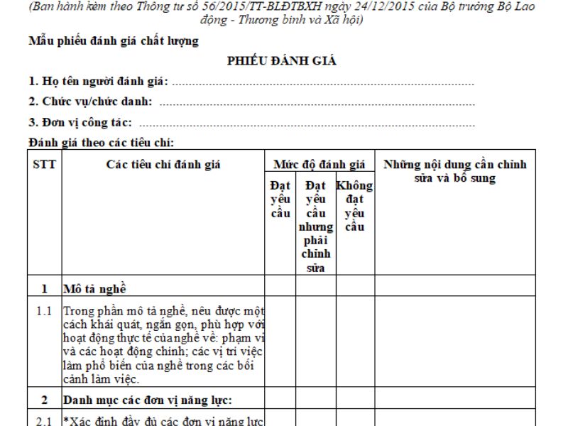 Nội dung và cấu trúc của một Tiêu chuẩn kỹ năng nghề quốc gia